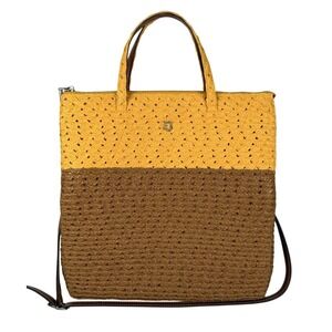 Eric Javits Big Lucy Zip‎ Top Satchel Rattan Handbag Beach Bag Purse Yellow Boho